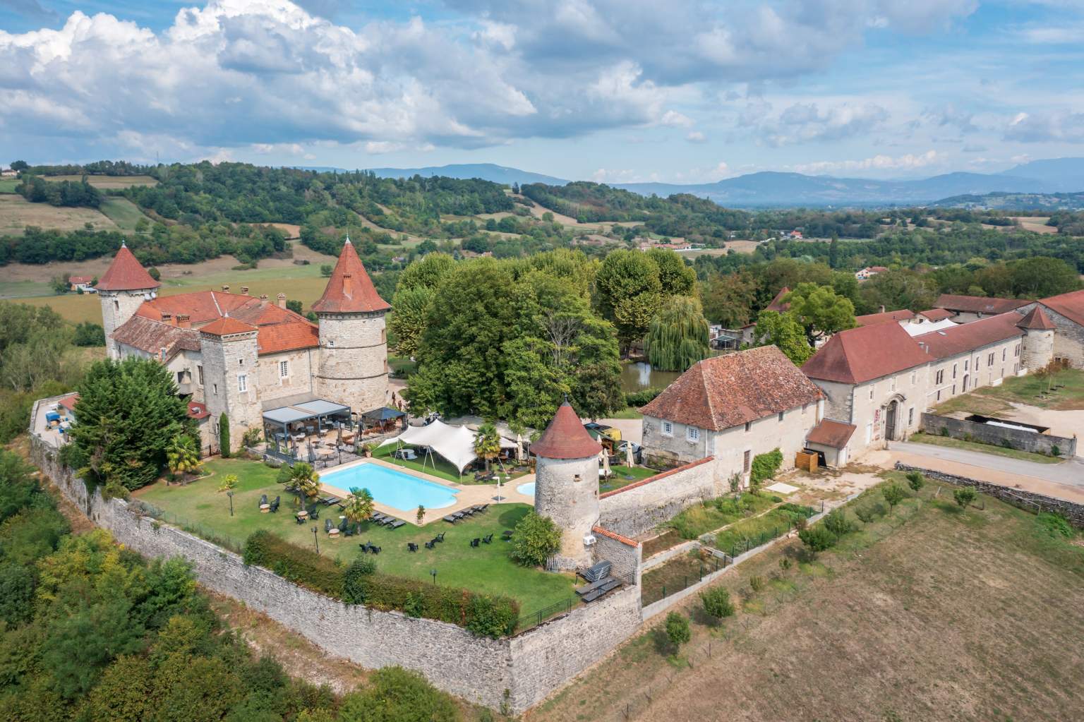 Chateau Chapeau Cornu View from the sky, Vignieu Isère Rhône-Alpes